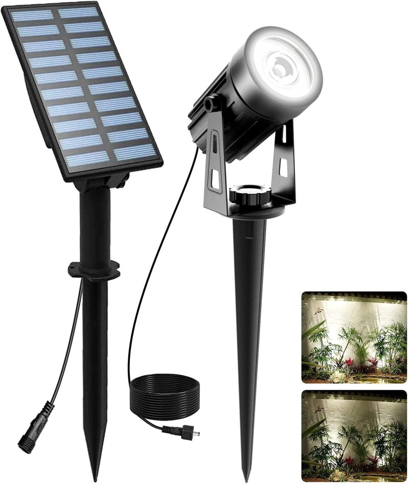 T-SUNUS Christmas Solar Landscape Spotlights White 6000K Metal, Garden Spot Lights Outdoor IP65 Waterproof 9.8ft Cable Separated Panel, Auto On/Off for Tree Flag Driveway Pathway Halloween Pool Area - Image 1